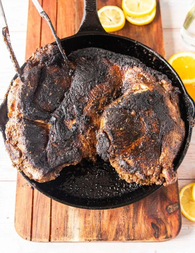 perfectly seared butterflied leg of lamb with a beautiful crust