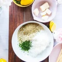 bread crumbs ingredients in a bowl with seasoning, herbs, lemon zest and parmesan cheese