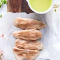 the chicken breasts are cut in half and seasoned to start the chicken taco soup from scratch