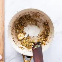 the roux is made at the pot of the crab bisque to thicken it as a base