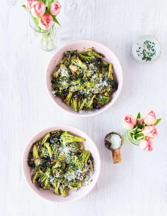 crisp golden and tender frozen broccoli cooked in air fryer
