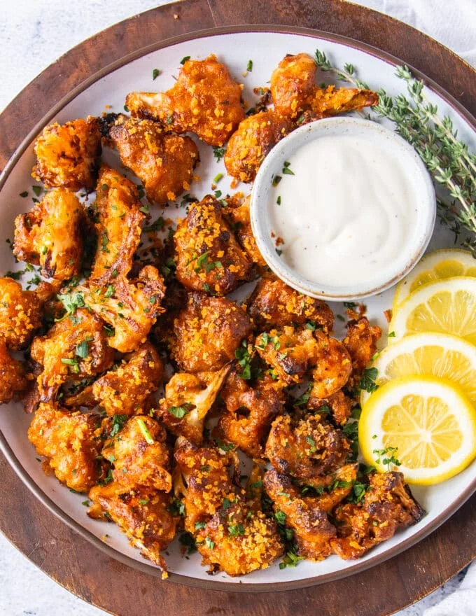 A plate of crispy buffalo cauliflower
