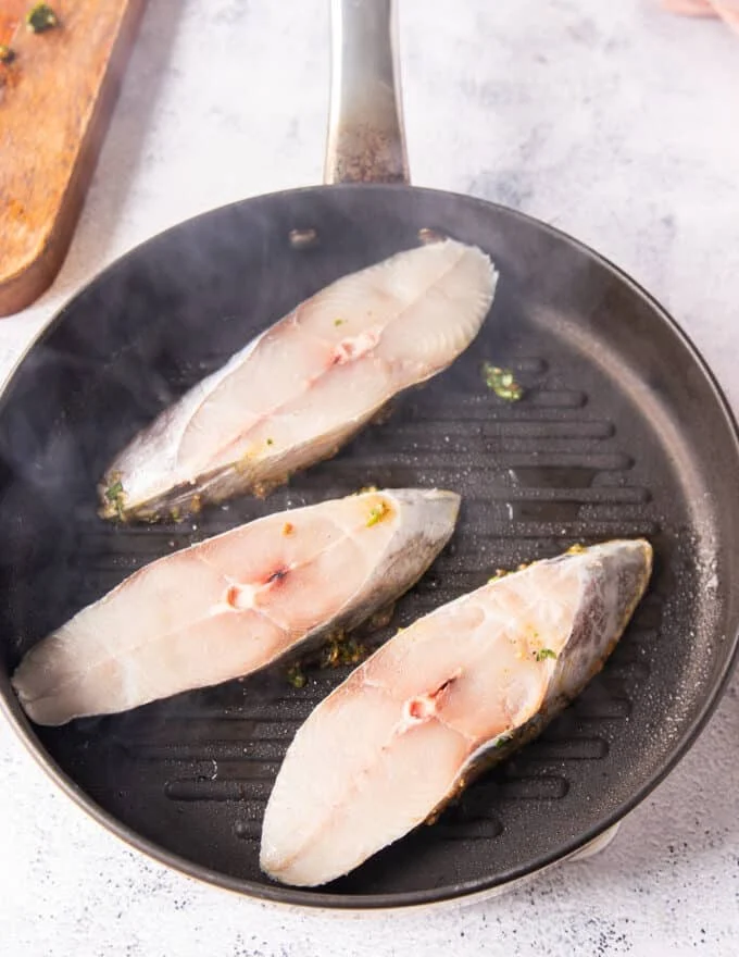 King mackerel steaks on the grill