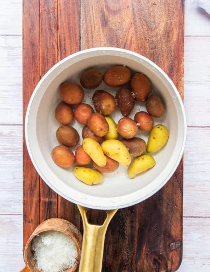baby potatoes in a pot of water ready to boil