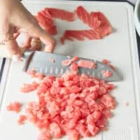 fresh sushi grade tuna finely chopped using a knife