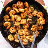 fully cooked shrimp in a skillet ready and charred for the tacos