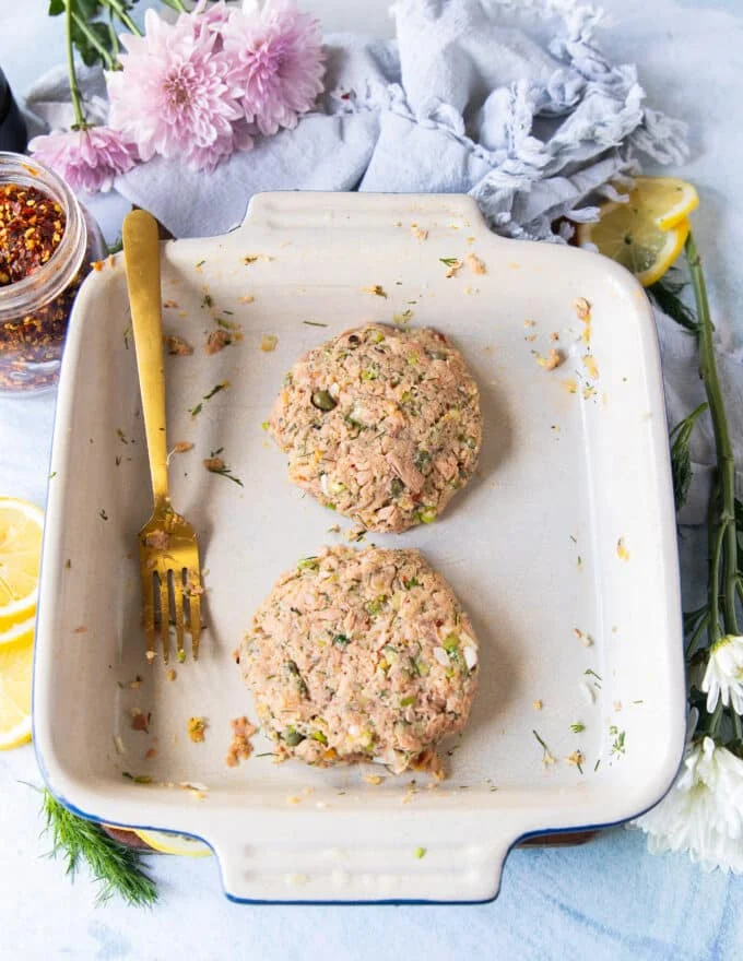 Tuna patties are shaped and formed