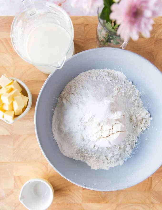 A bowl of the dry ingredients mixed together