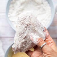 The first coating of flour in the chicken