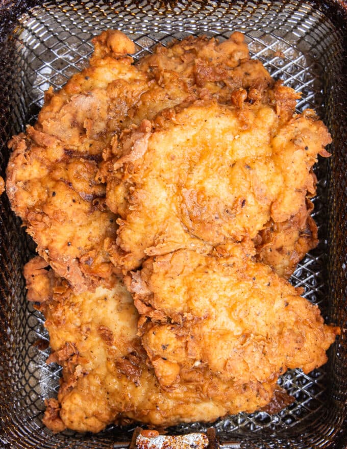 Chicken being deep fried