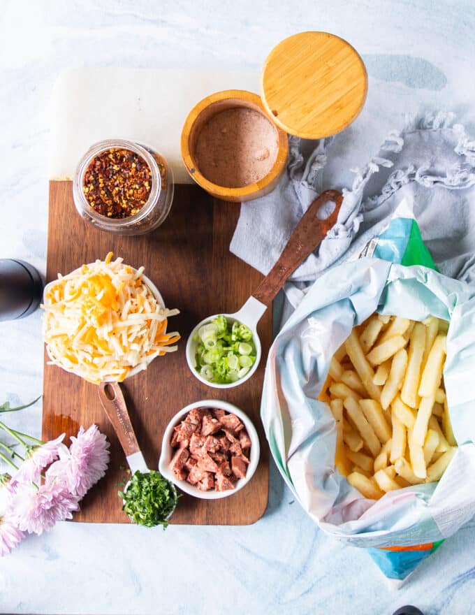Ingredients to make loaded fries