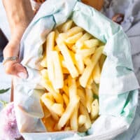 Frozen fries in a bag ready to cook