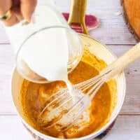 Add the dairy into the pan and cook while whisking