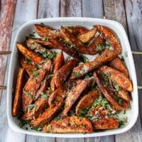 side view of perfect air fryer potato wedges